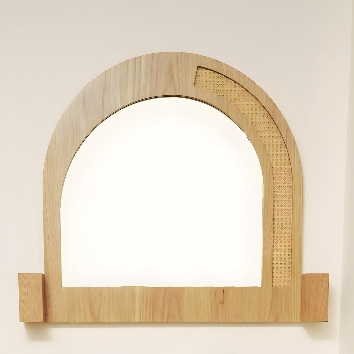 Arch Top Mirror with Cane and Shelf