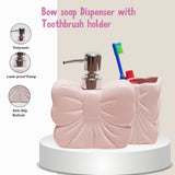 Bow Soap Dispenser with Toothbrush Holder – Handcrafted Bathroom Set | Pinch of Pretty
