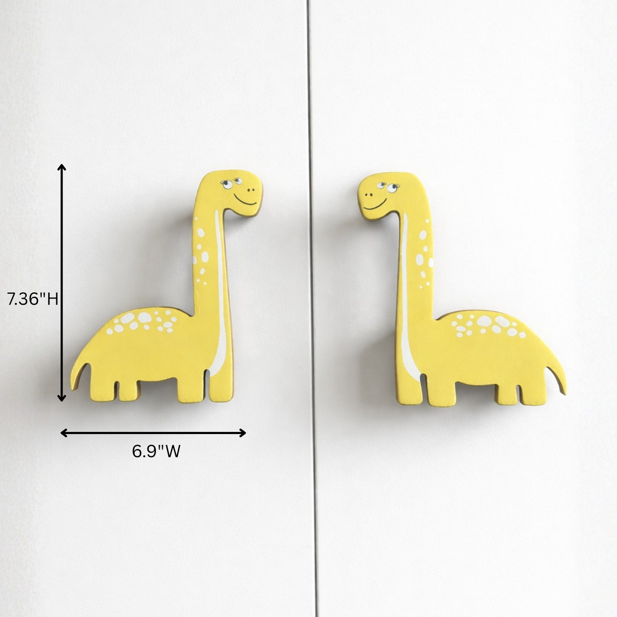 Yellow Dino Wooden Cupboard / Drawer Handles for Kids