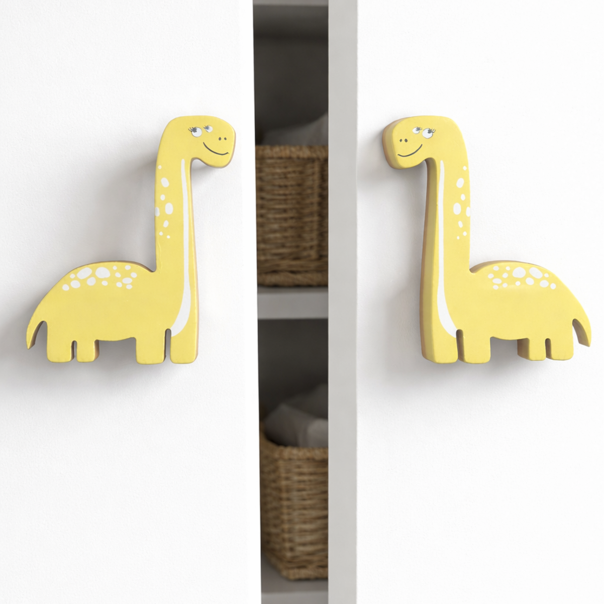 Yellow Dino Wooden Cupboard / Drawer Handles for Kids