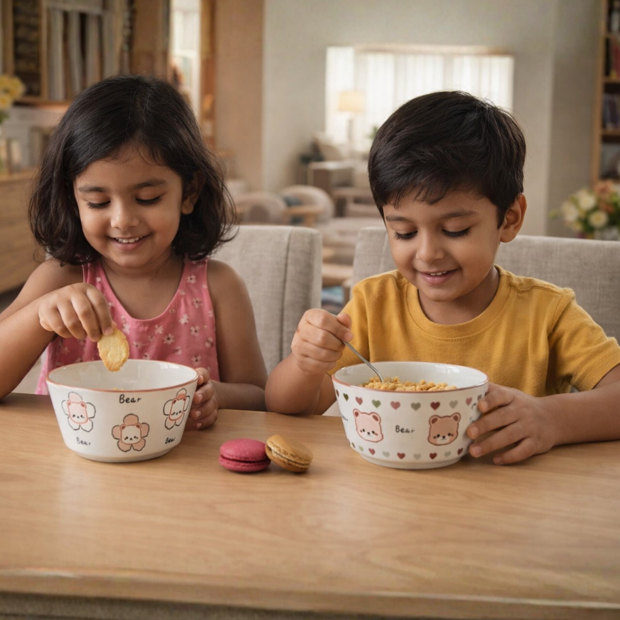 Set of 2 Twin Bear Heart Ceramic Bowl / Dessert Dish – Handcrafted Lovely Kids Tableware | Pinch of Pretty