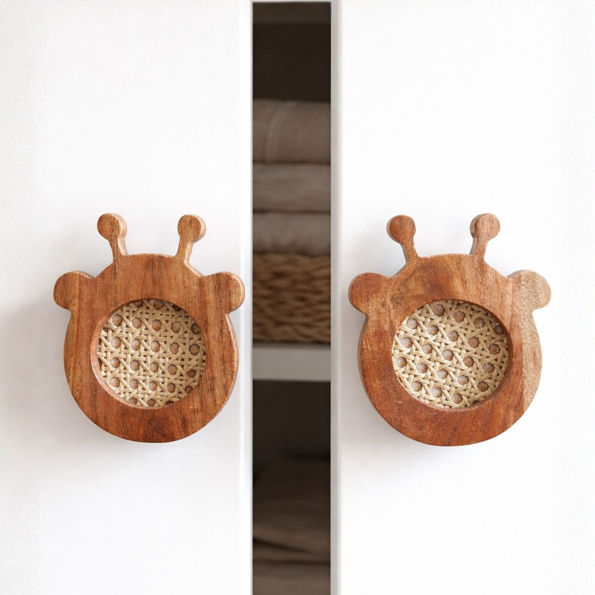 Giraffe Wood & Cane Cupboard Handles