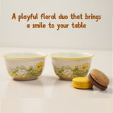 Set of 2 Bunny Floral Ceramic Snack Bowl / Dessert Dish – Handcrafted Lovely Kids Tableware| Pinch of Pretty