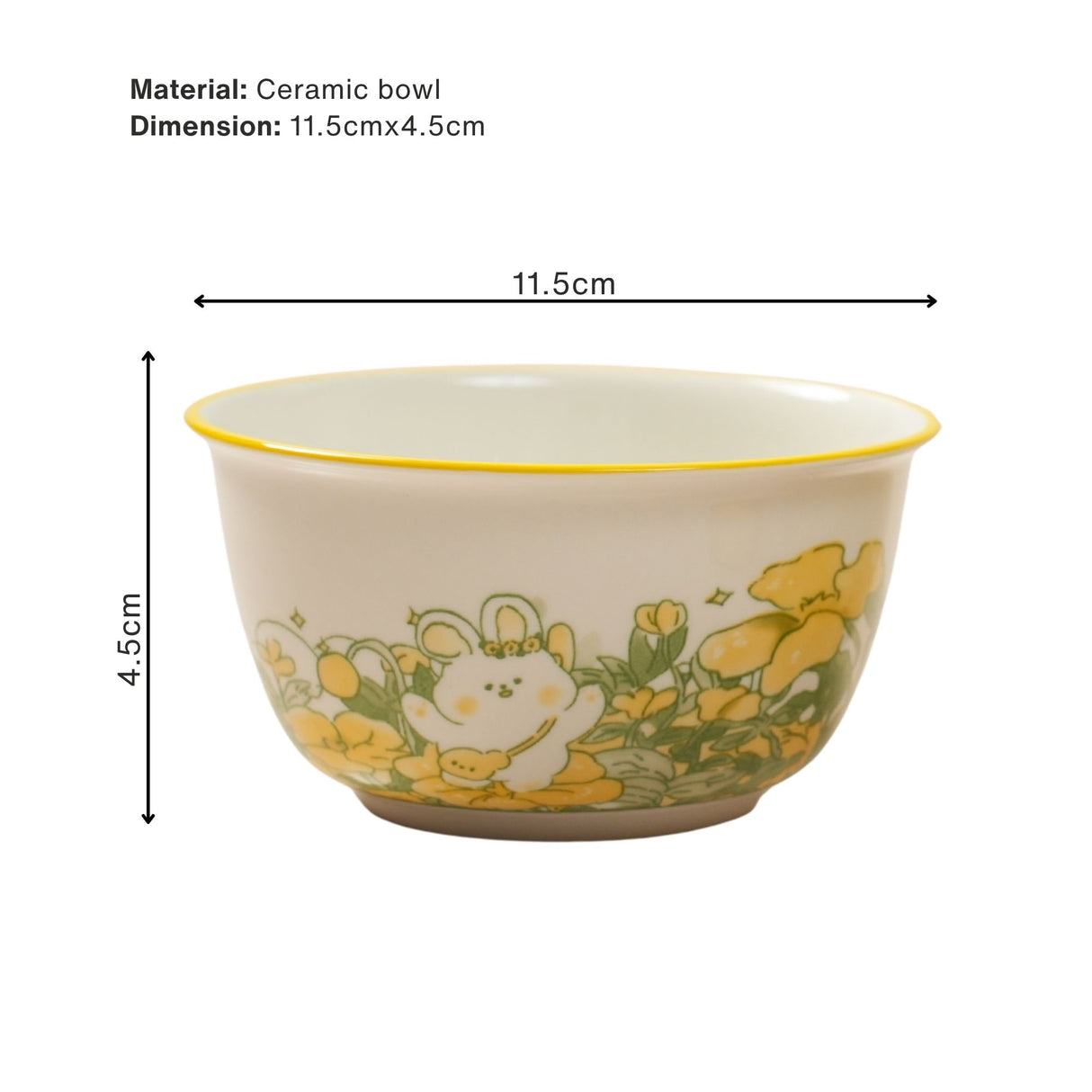 Set of 2 Bunny Floral Ceramic Snack Bowl / Dessert Dish – Handcrafted Lovely Kids Tableware| Pinch of Pretty