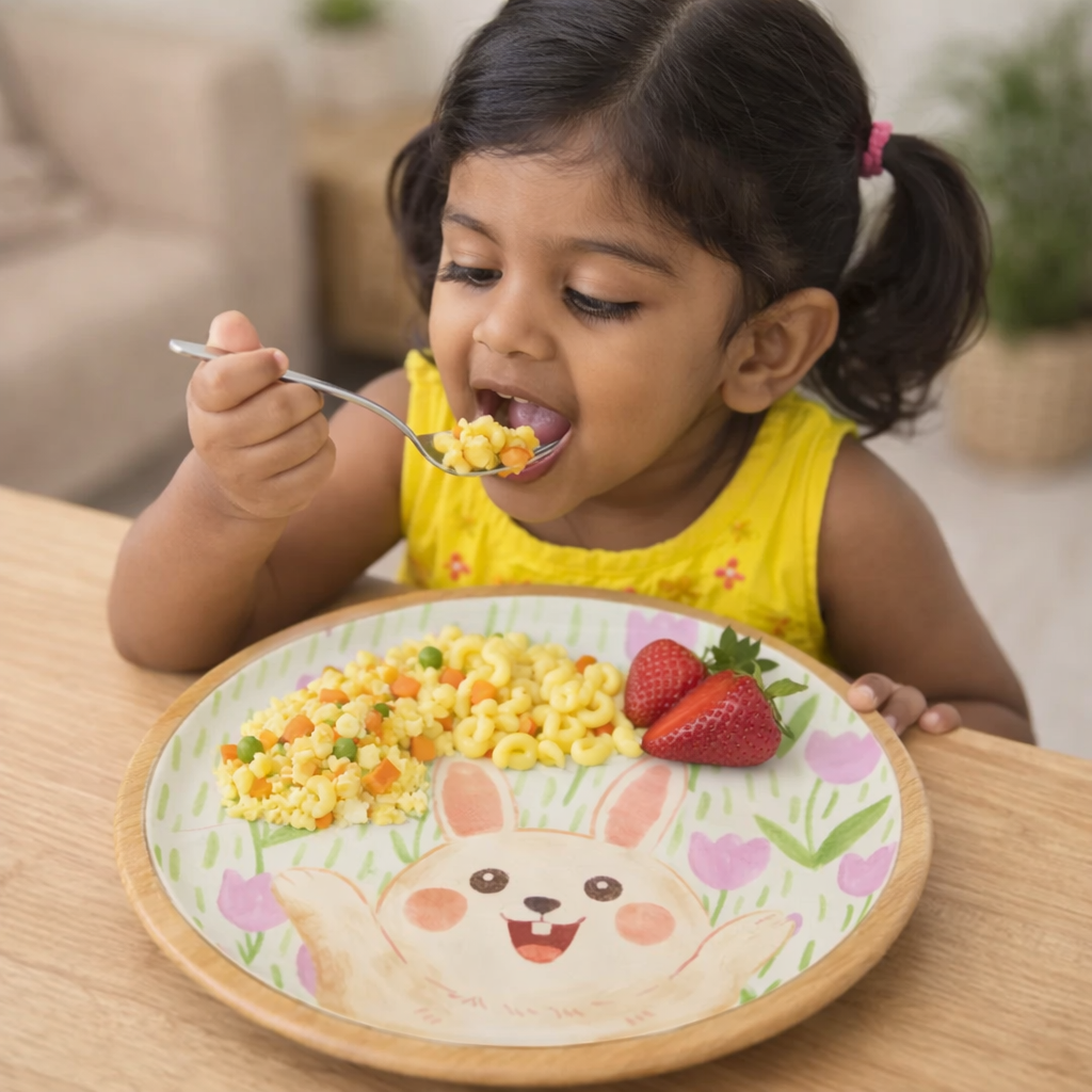 Happy Bunny Floral Wood Plate– Handcrafted Pastel Easter Kids Dinnerware | Pinch of Pretty