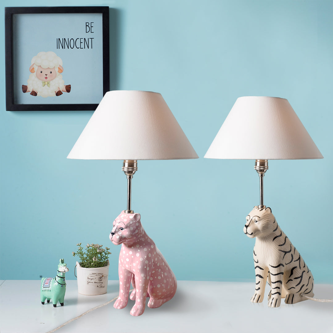 Pink Leopard & Royal White Tiger Lamp Combo