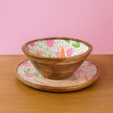 Happy Bunny Floral Wood Plate & Bowl Set – Handcrafted Pastel Easter Kids Dinnerware | Pinch of Pretty