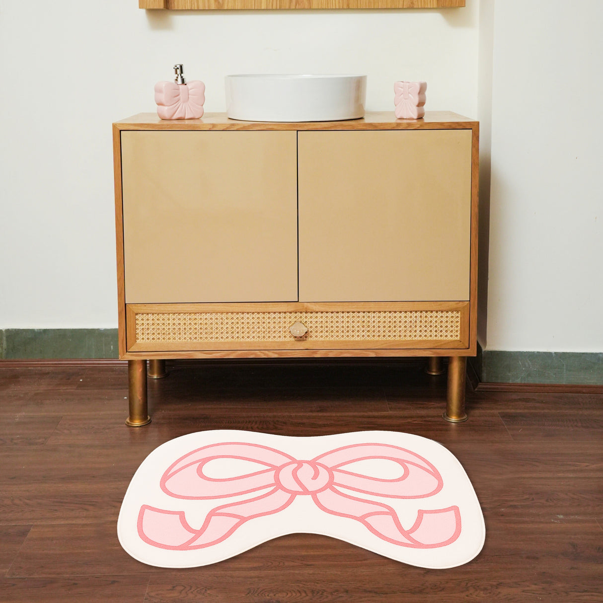 Pretty Bow Ribbon Abstract Floor Mat / Rug – Pastel Pink Kids Room Decor | Pinch of Pretty