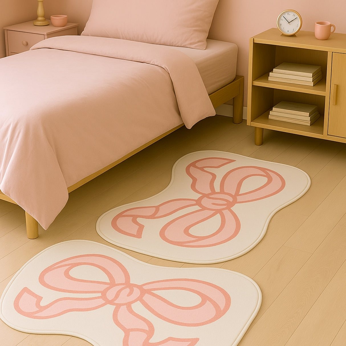 Pretty Bow Ribbon Abstract Floor Mat / Rug – Pastel Pink Kids Room Decor | Pinch of Pretty