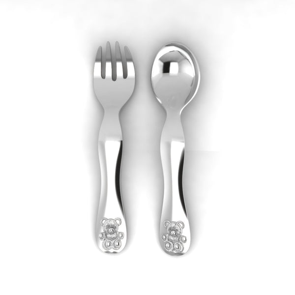 Silver Plated Spoon & Fork Set - Teddy bear