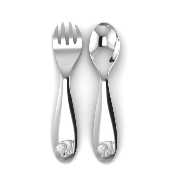 Silver Plated Baby Spoon & Fork Set - Cute Piggy