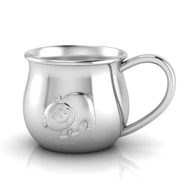 Silver Plated Baby Cup with Embossed Piggy