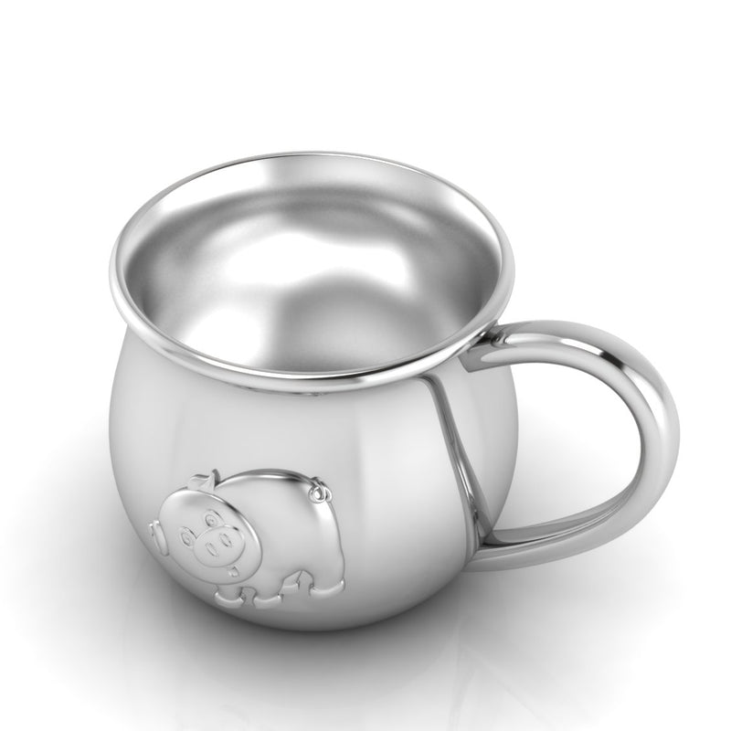 Silver Plated Baby Cup with Embossed Piggy
