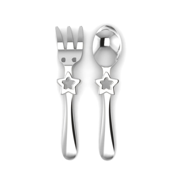 Silver Plated Baby Spoon & Fork Set - Be a Star