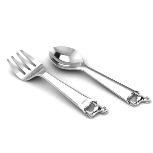 Silver Plated Baby Spoon & Fork Set - Rocking Horse