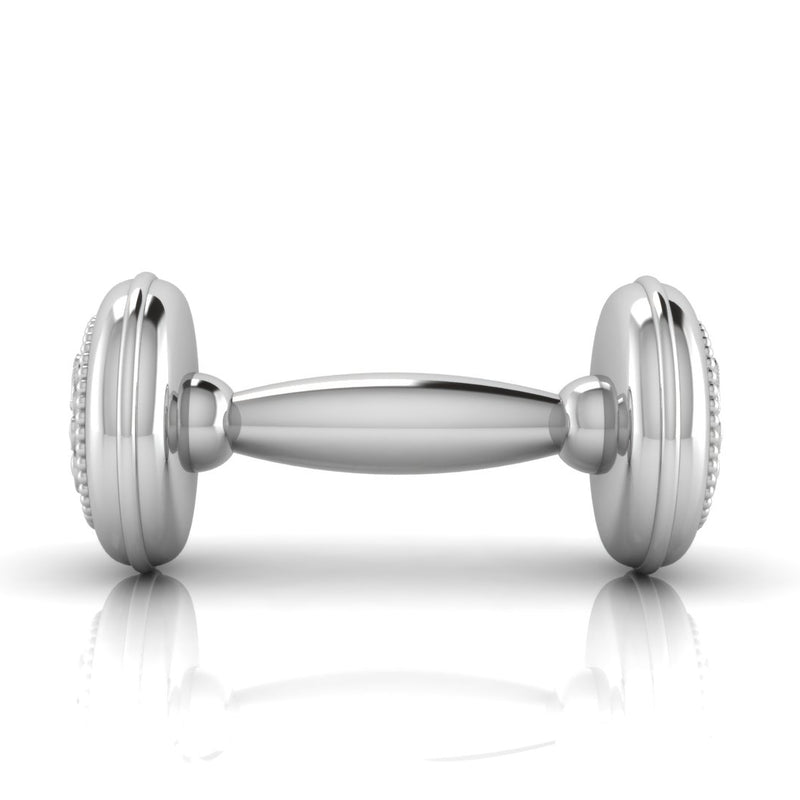 Silver Plated Teddy Embossed Beaded Dumbbell Rattle