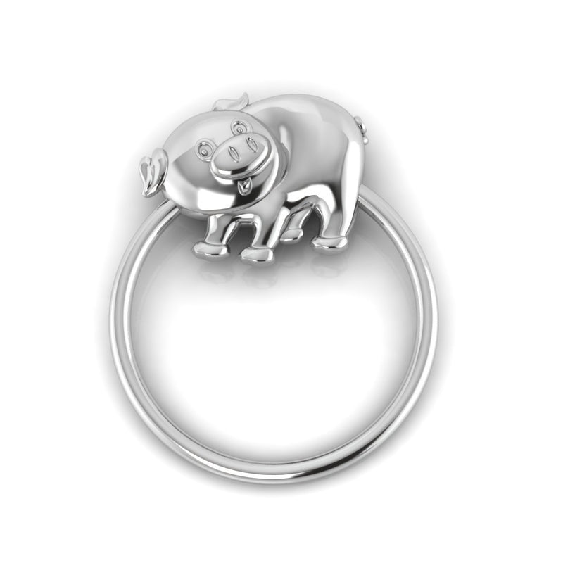 Silver Plated Baby Rattle - Piggy Ring